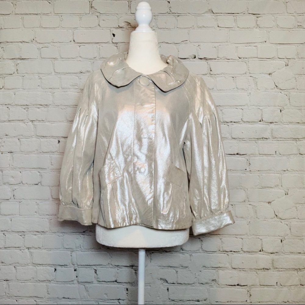 Rare 100% Leather Silver Statement Jacket - image 5